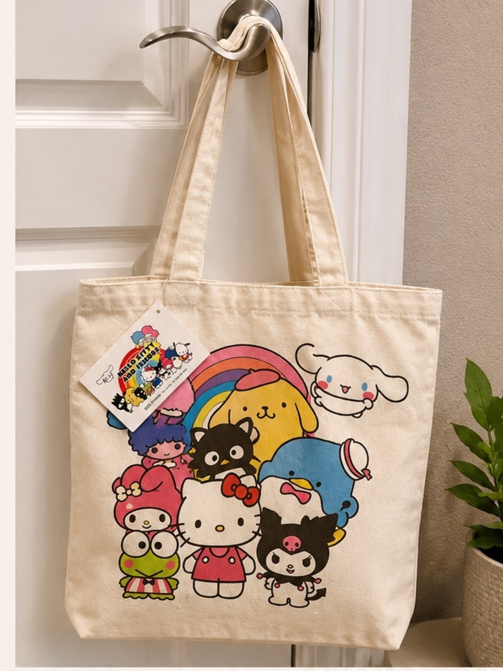 Hello Kitty Cream Canvas Tote with Colorful Sanrio Characters